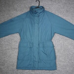 Vintage The Woolrich Woman Teal Blue Drawstring Waist Parka Jacket Size M USA